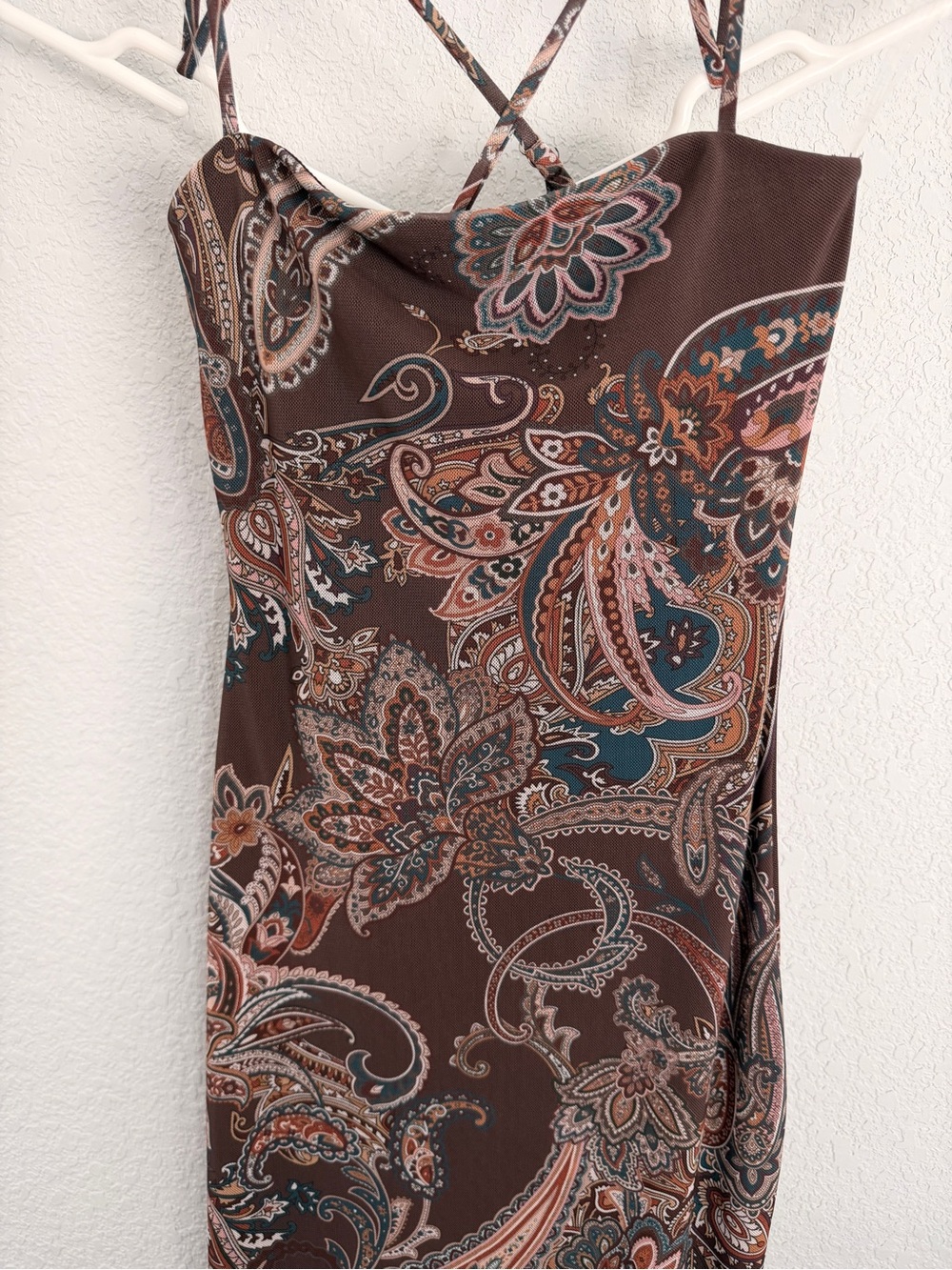 Windsor Brown Paisley Maxi Slip Dress with Teal Accents